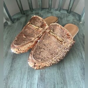 Bella Marie Sequin Embellished Mules - Rose Gold
